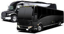 Two black luxury tour buses.