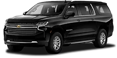 Black Chevrolet Luxury SUV designed for up to 6 passengers and 6 luggage items.