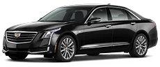 Black Cadillac Business Sedan with seating for 3 passengers and space for 3 luggage items.